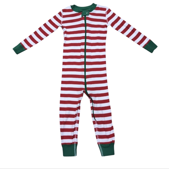 Hanna Andersson Christmas Pajamas Matching PJ Set Red Stripes Green Cuff 3T - Picture 1 of 6
